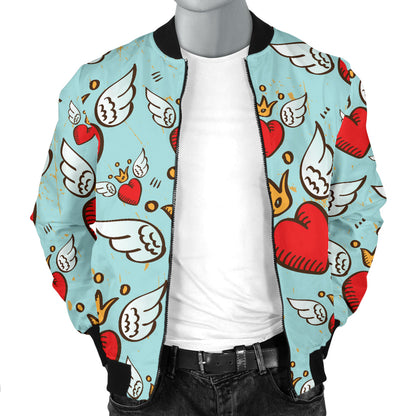 Angel Wings Heart Pattern Print Design 02 Men Bomber Jacket
