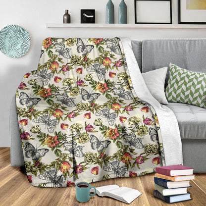 Butterfly Flower Pattern Print Design 06 Premium Blanket