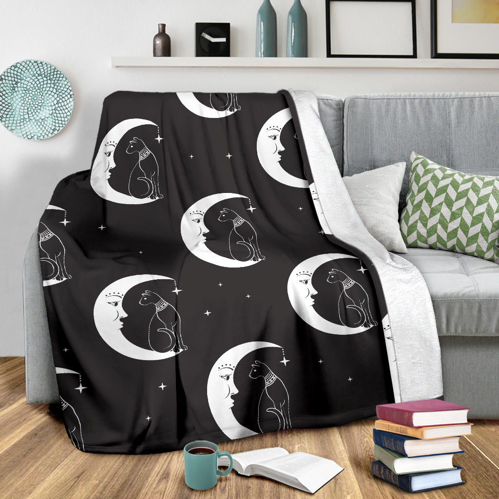 Moon with Cat Pattern Print Design 04 Premium Blanket