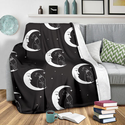 Moon with Cat Pattern Print Design 04 Premium Blanket