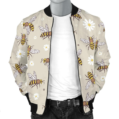Bee Pattern Print Design 03 Men Bomber Jacket