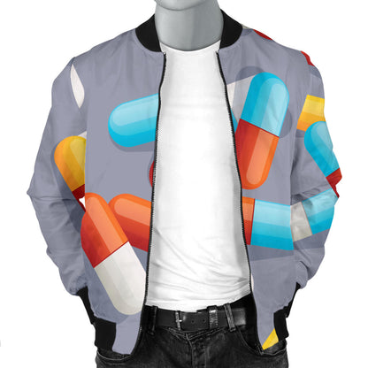 Pill Pattern Print Design A01 Men Bomber Jacket