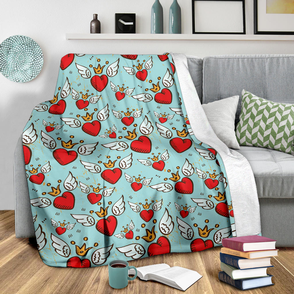 Angel Wings Heart Pattern Print Design 02 Premium Blanket