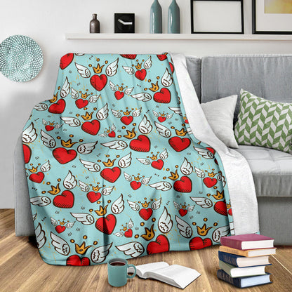 Angel Wings Heart Pattern Print Design 02 Premium Blanket