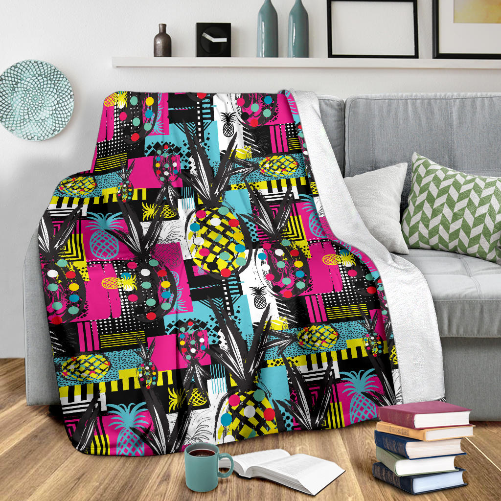 Pop Art Pineapple Pattern Print Design A02 Premium Blanket
