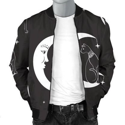 Moon with Cat Pattern Print Design 04 Men Bomber Jacket