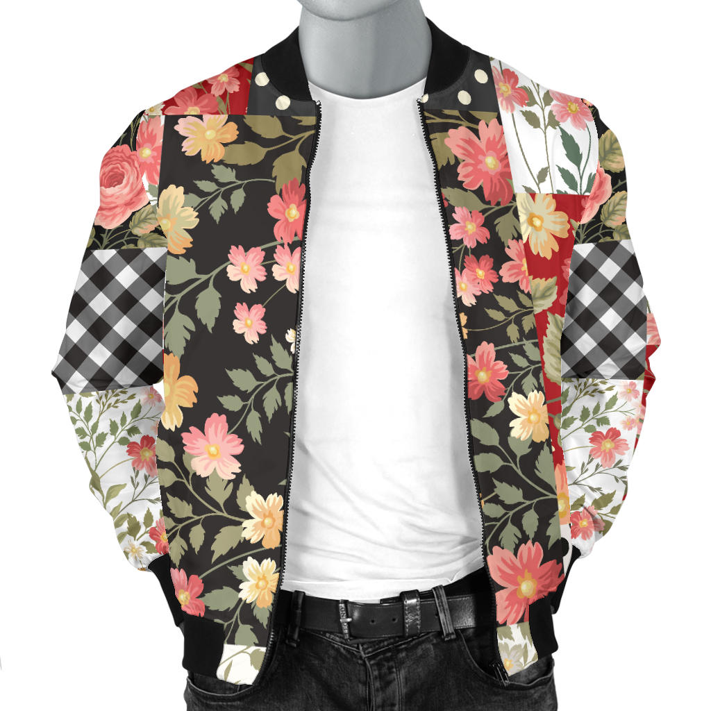 Patchwork Flower Pattern Print Design 03 Men Bomber Jacket