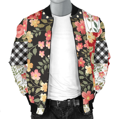 Patchwork Flower Pattern Print Design 03 Men Bomber Jacket