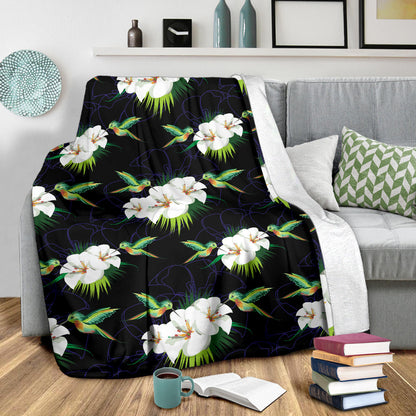 Hummingbird with Flower Pattern Print Design 03 Premium Blanket