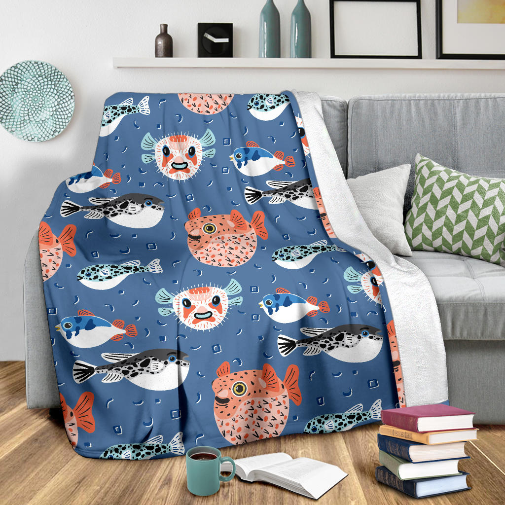 Fugu Pattern Print Design 02 Premium Blanket