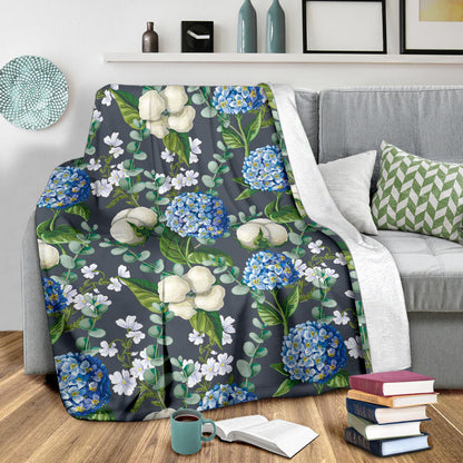Hydrangea Pattern Print Design 02 Premium Blanket