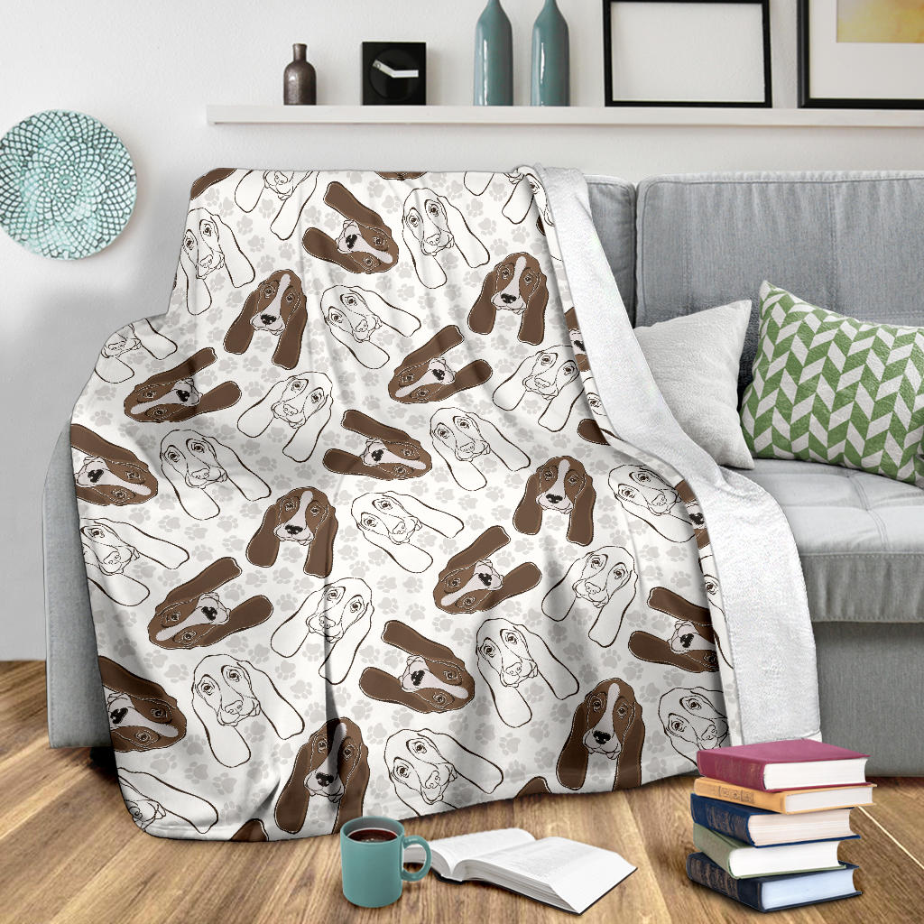 Basset Hound Pattern Print Design 01 Premium Blanket
