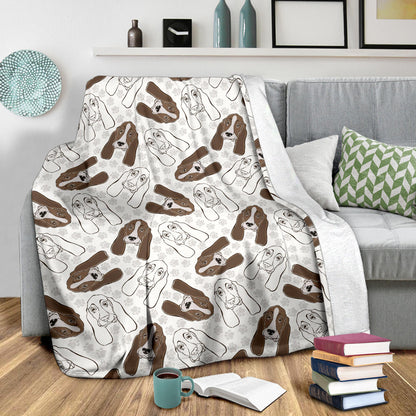 Basset Hound Pattern Print Design 01 Premium Blanket