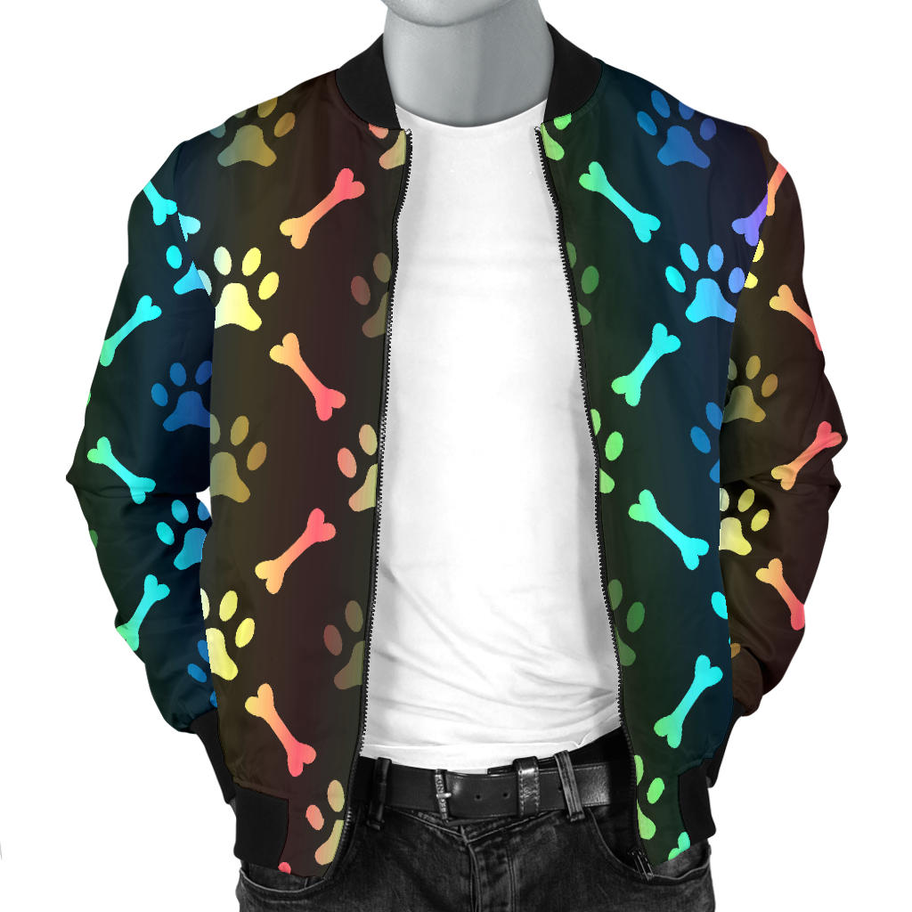 Paw Rainbow Pattern Print Design A01 Men Bomber Jacket