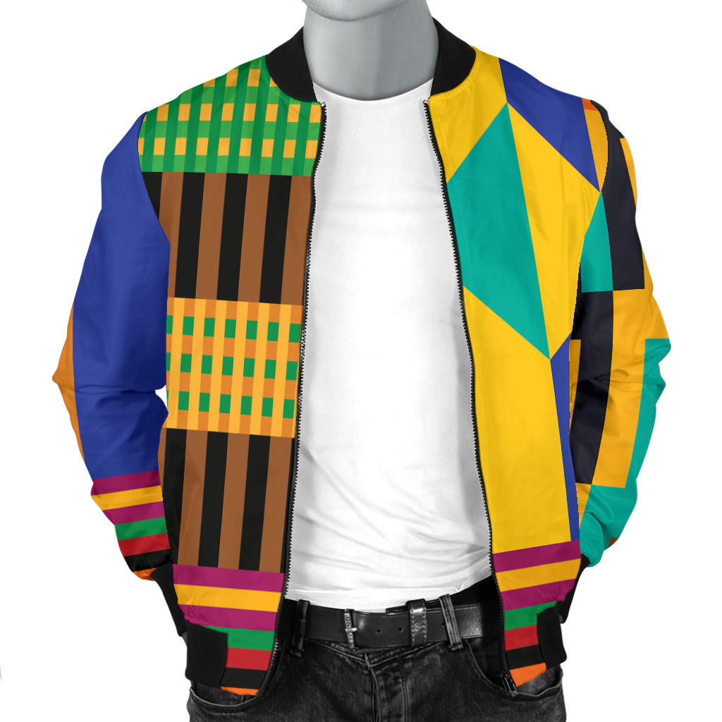 Kente Pattern Print Design 03 Men Bomber Jacket