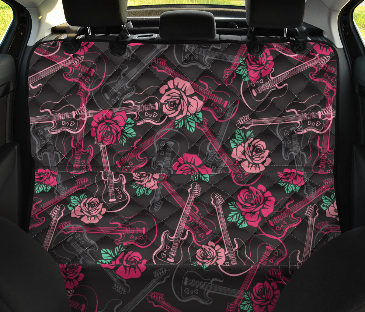 Bass Guitar Pink Rose Pattern Print Design 01 Rear Dog Car Seat Cover Hammock