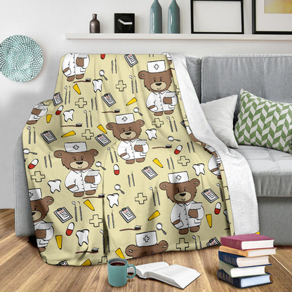 Nurse Bear Pattern Print Design A02 Premium Blanket