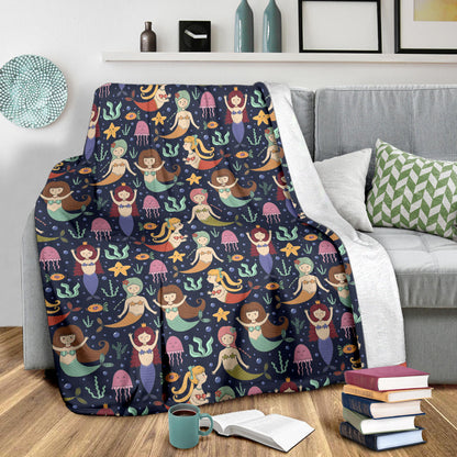 Mermaid Cartoon Pattern Print Design 03 Premium Blanket