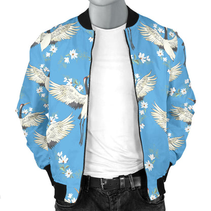 Crane Pattern Print Design 03 Men Bomber Jacket