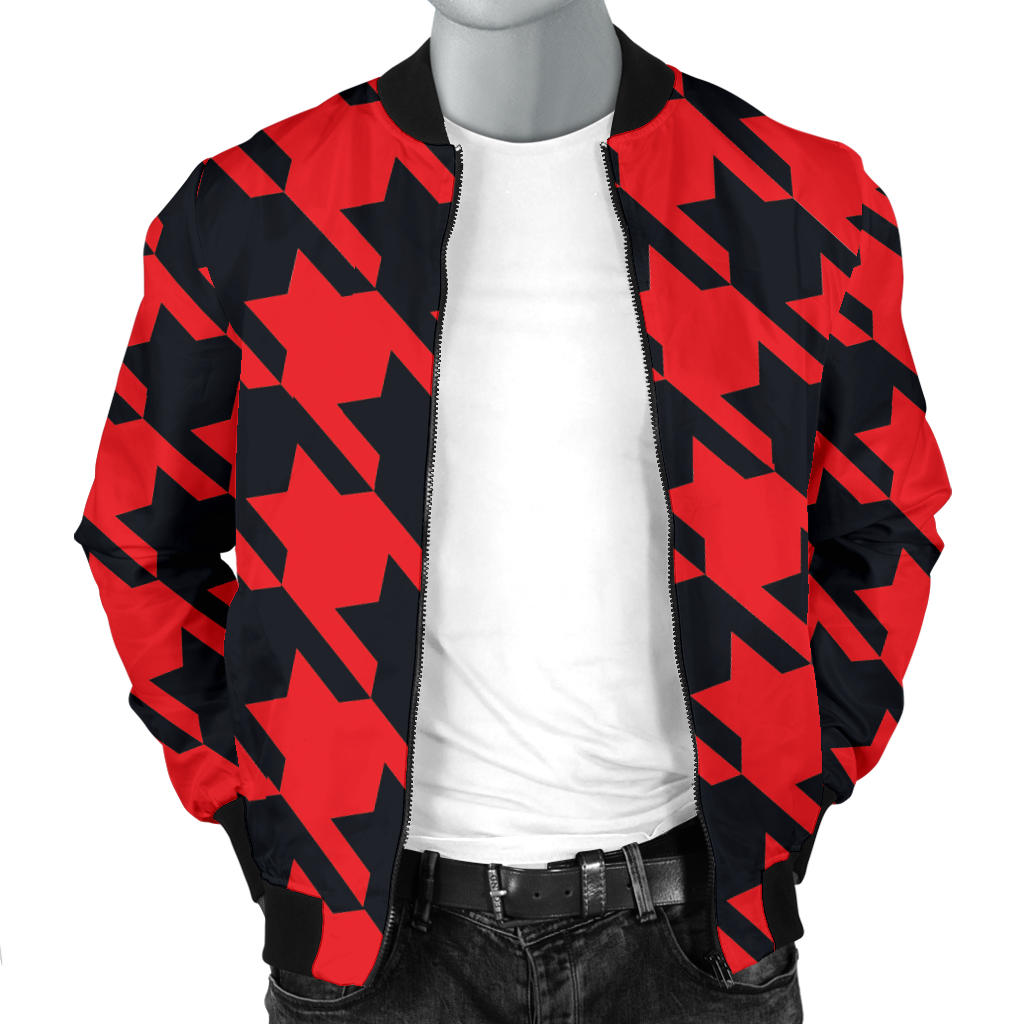 Houndstooth Red Pattern Print Design 03 Men Bomber Jacket
