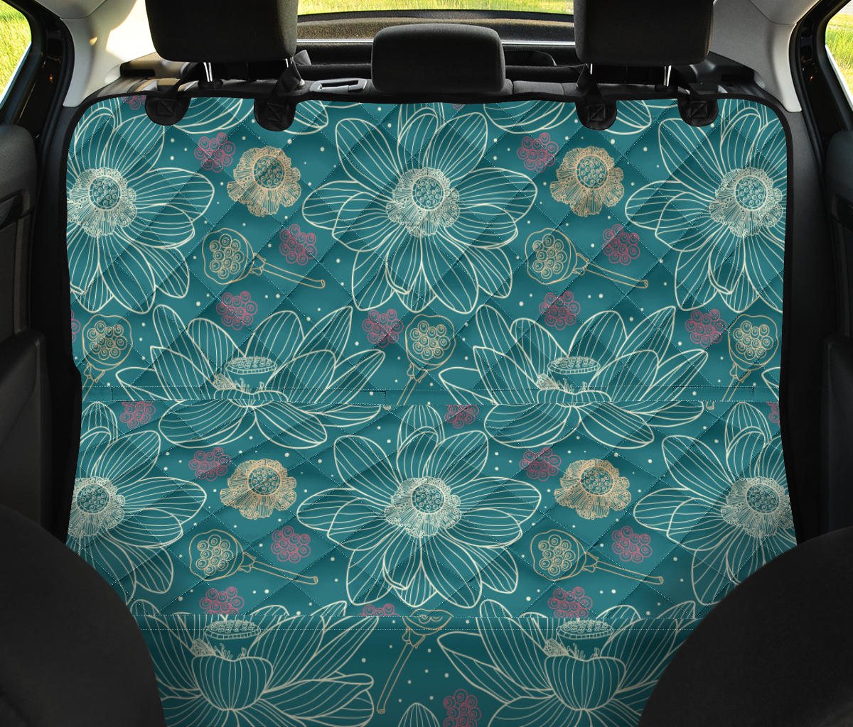 Lotus Pattern Print Design 01 Rear Dog Car Seat Cover Hammock