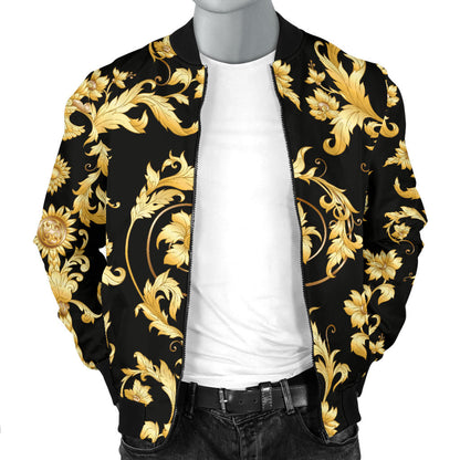 Baroque Golden Pattern Print Design 04 Men Bomber Jacket