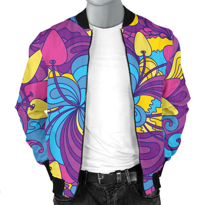 Psychedelic Mushroom Pattern Print Design A03 Men Bomber Jacket