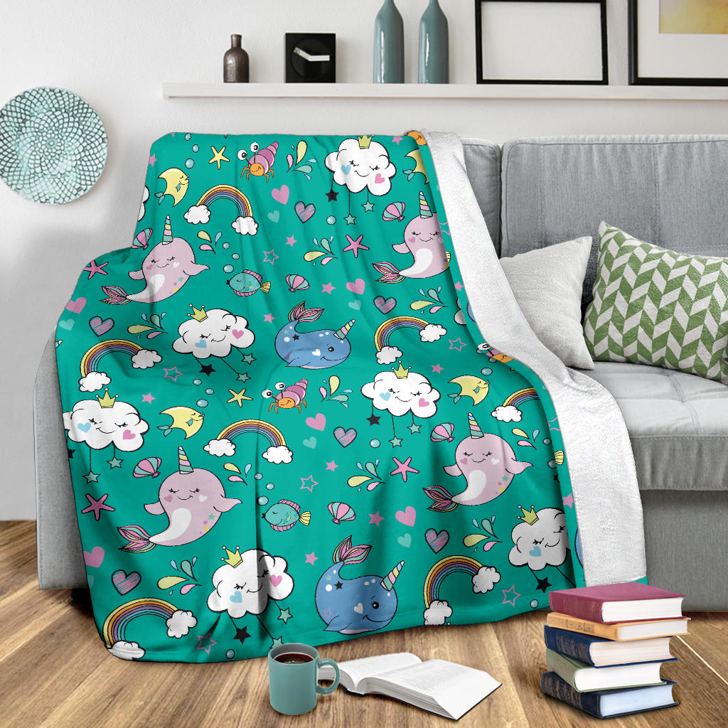 Narwhal Pattern Print Design 04 Premium Blanket