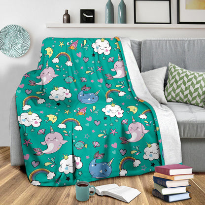 Narwhal Pattern Print Design 04 Premium Blanket