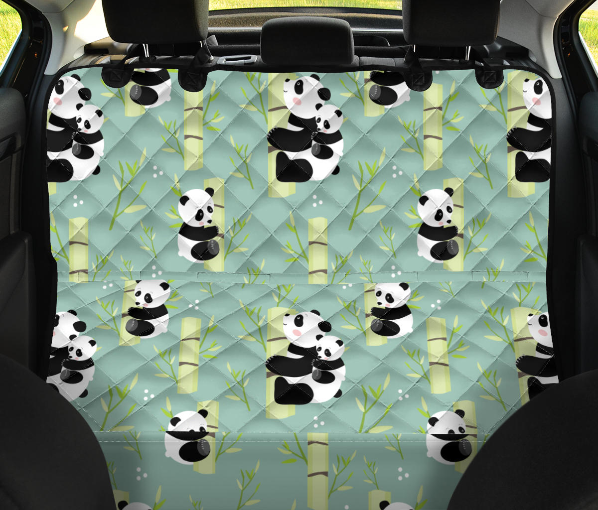 Panda Pattern Print Design A03 Rear Dog Car Seat Cover Hammock