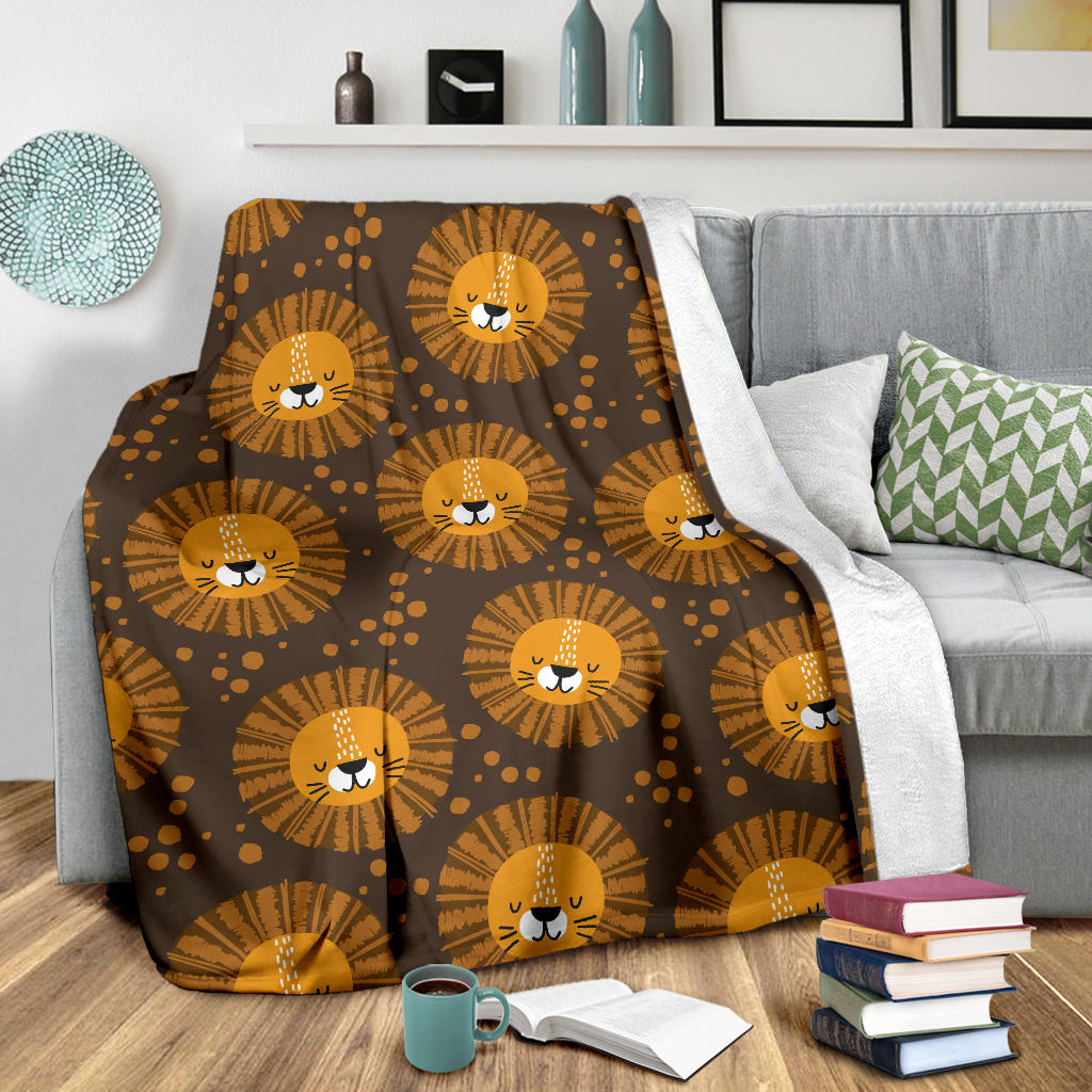 Lion Cartoon Pattern Print Design 01 Premium Blanket