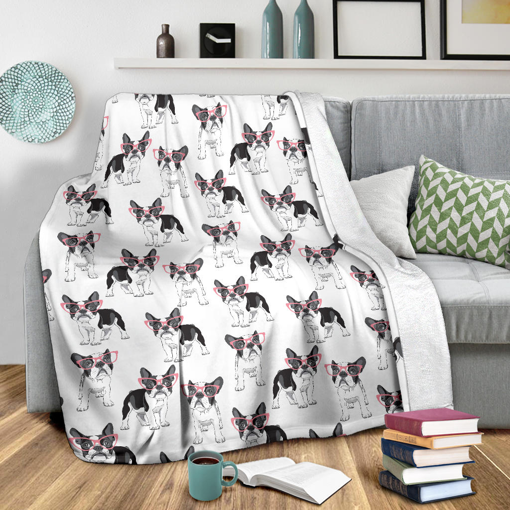 Boston Terrier Pattern Print Design 03 Premium Blanket