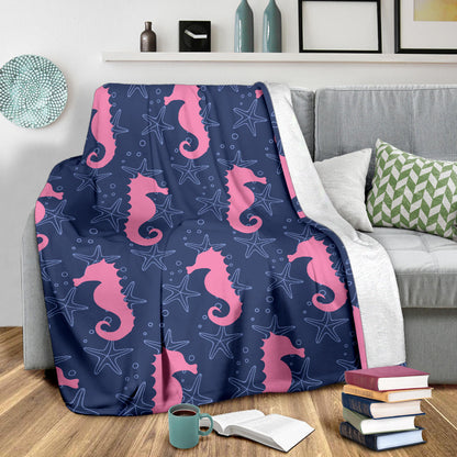 SeaHorse Pink Pattern Print Design 02 Premium Blanket