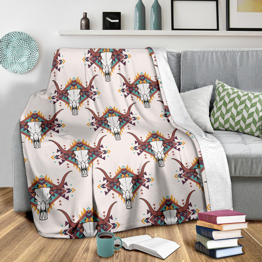 Buffalo Head Pattern Print Design 02 Premium Blanket