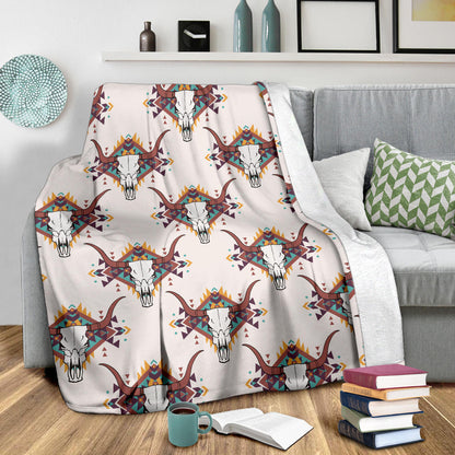 Buffalo Head Pattern Print Design 02 Premium Blanket