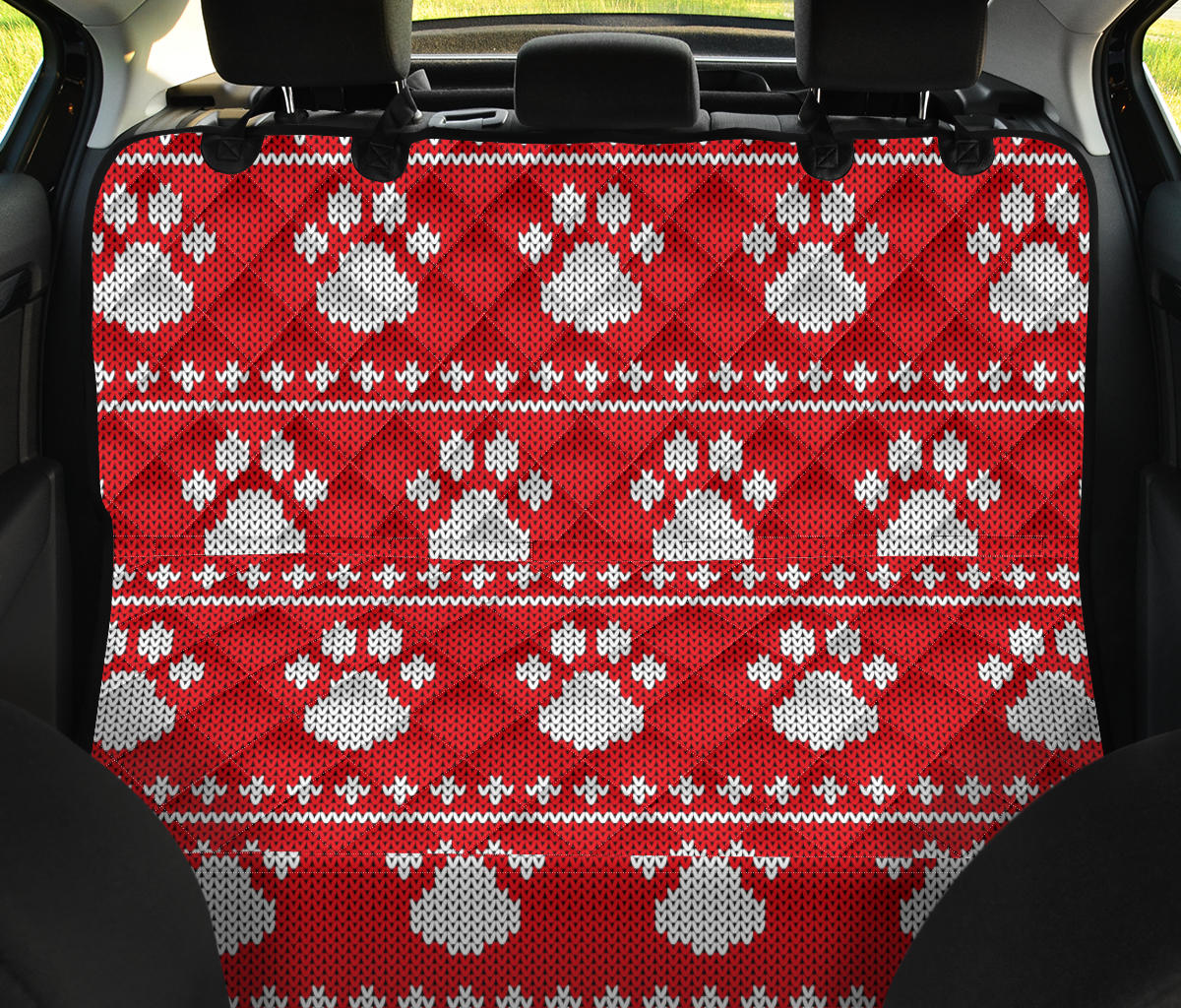 Knit Paw Pattern Print Design 03 Rear Dog Car Seat Cover Hammock