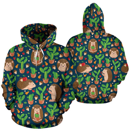 Hedgehog Cactus Pattern Print Design 04 Pullover Hoodie