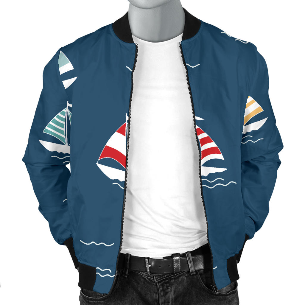 Sailing Ships Pattern Print Design A02 Men Bomber Jacket