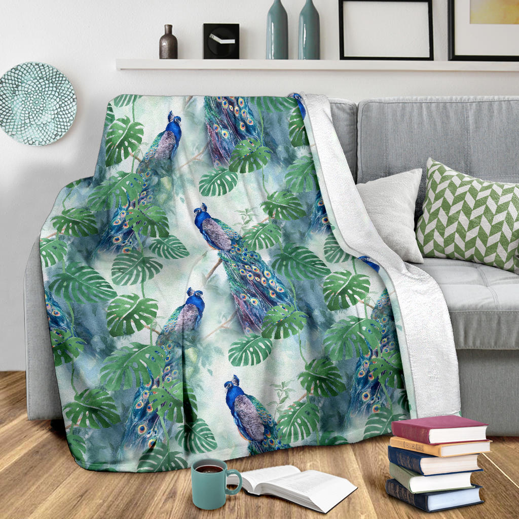 Peacock Pattern Print Design A02 Premium Blanket