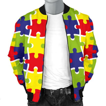 Autism Awareness Pattern Print Design 03 Men Bomber Jacket