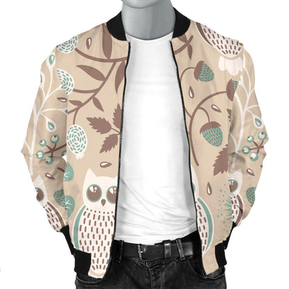 Owl Pattern Print Design A02 Men Bomber Jacket