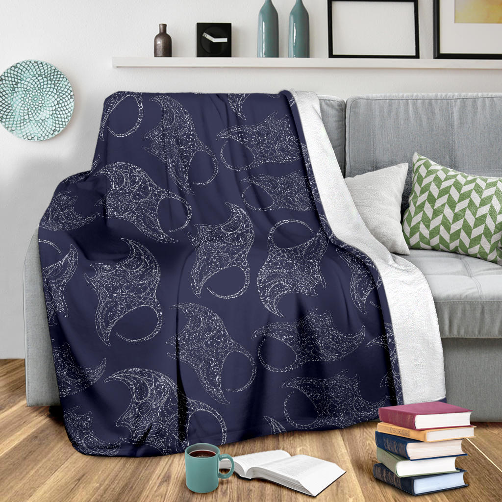 Manta Ray Pattern Print Design 01 Premium Blanket