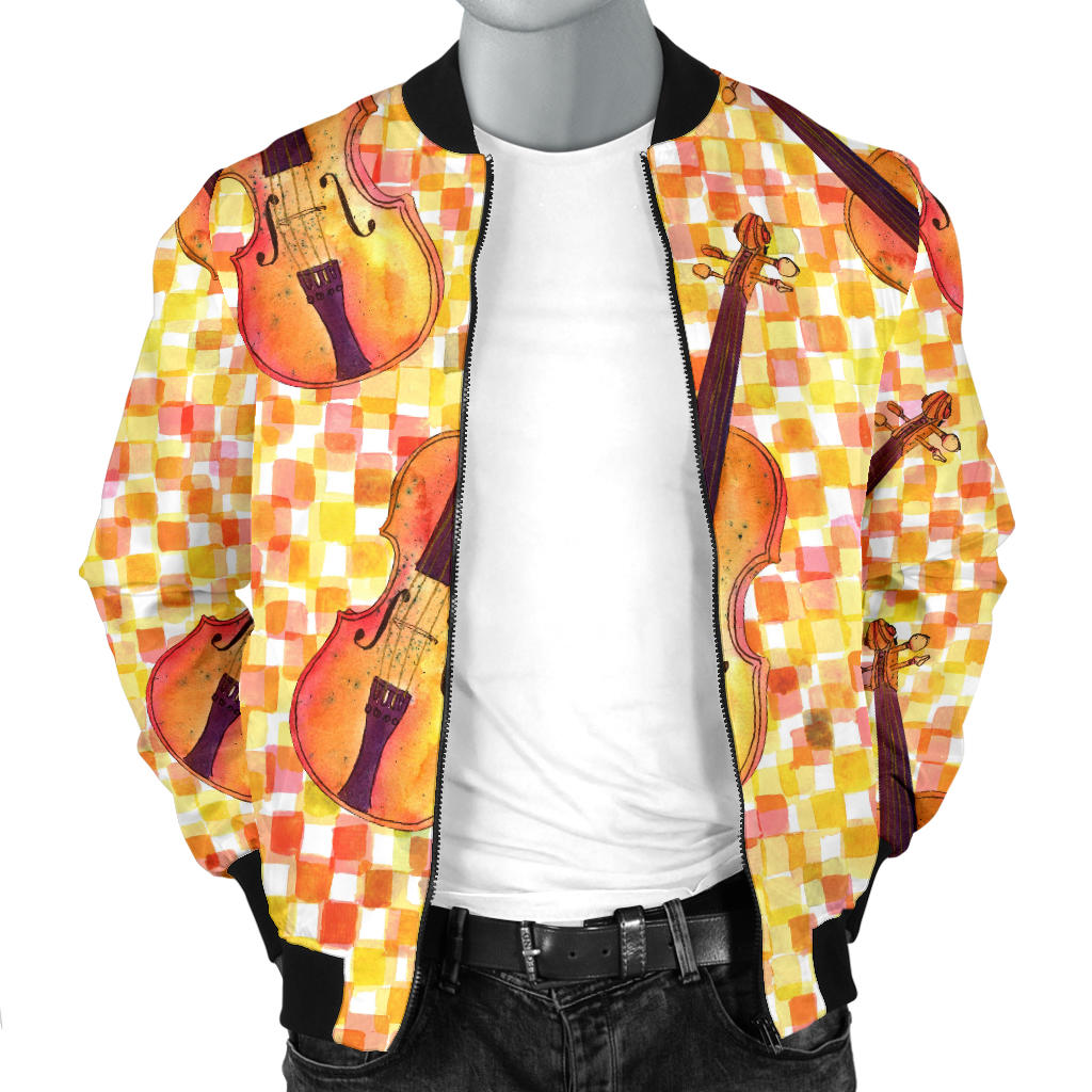 Violin Pattern Print Design 03 Men Bomber Jacket