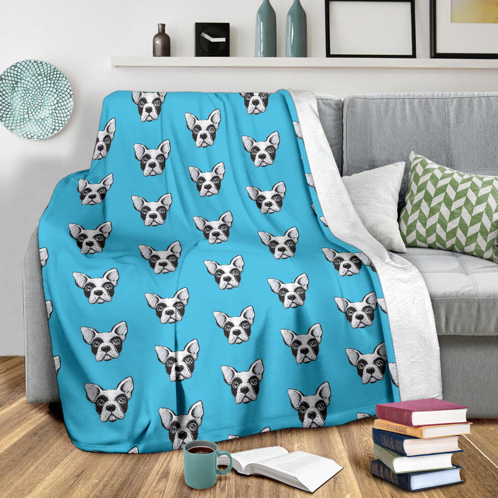 Boston Terrier Pattern Print Design 01 Premium Blanket