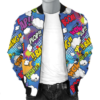 Comic Book Pattern Print Design 02 Men Bomber Jacket