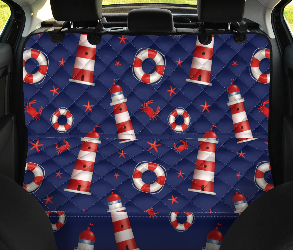 Nautical Pattern Print Design A03 Rear Dog Car Seat Cover Hammock