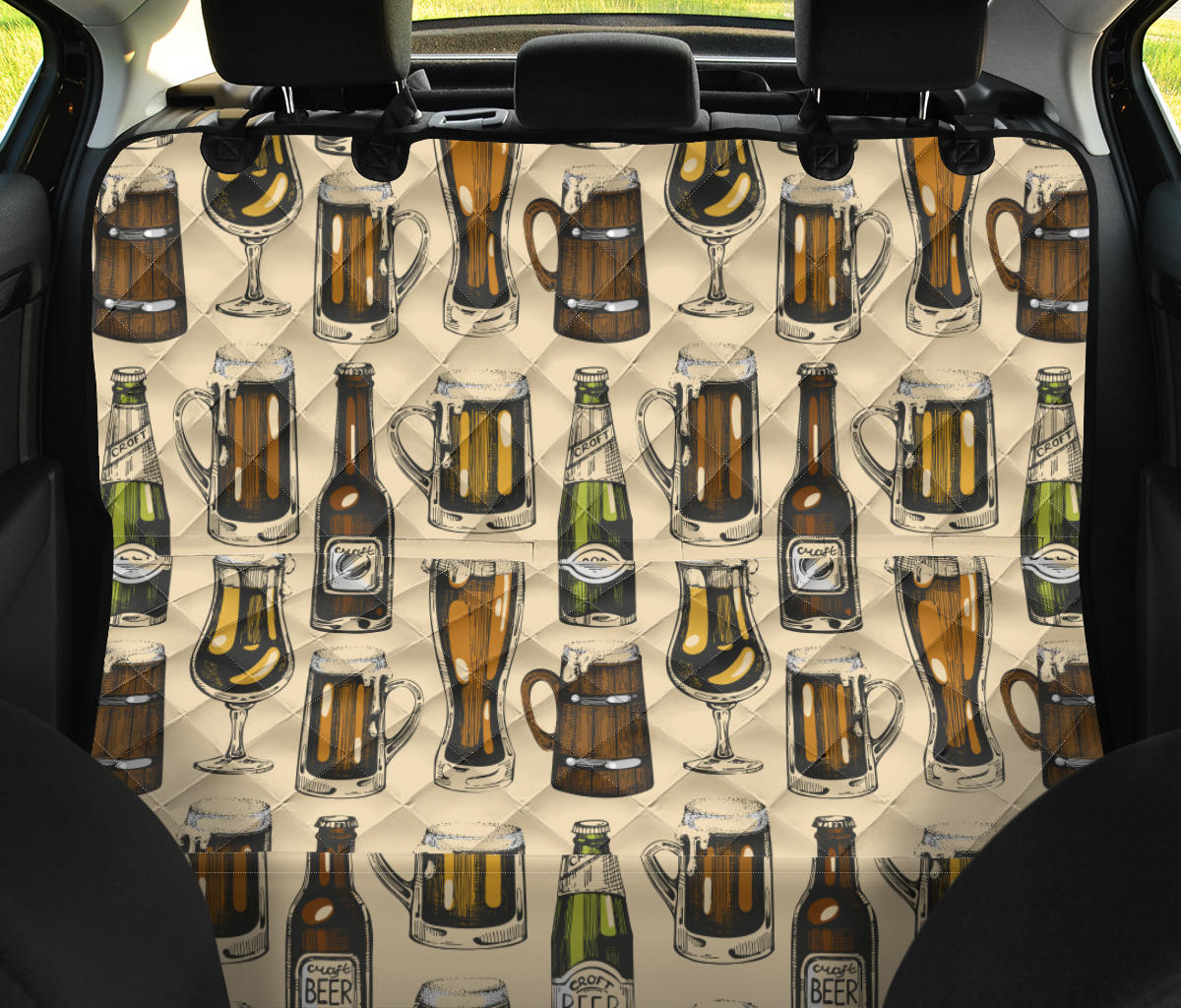 Beer Pattern Print Design 04 Rear Dog Car Seat Cover Hammock