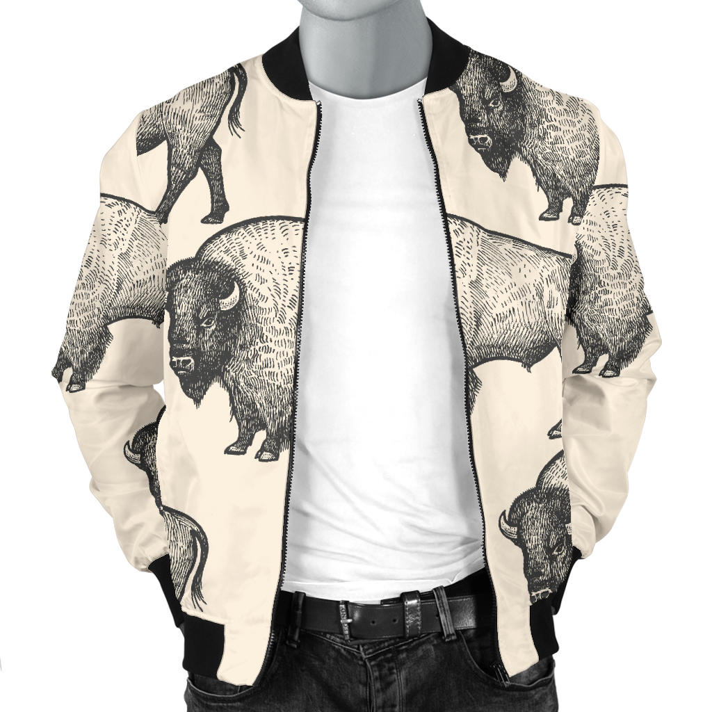 Bison Pattern Print Design 02 Men Bomber Jacket