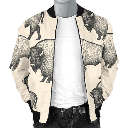 Bison Pattern Print Design 02 Men Bomber Jacket