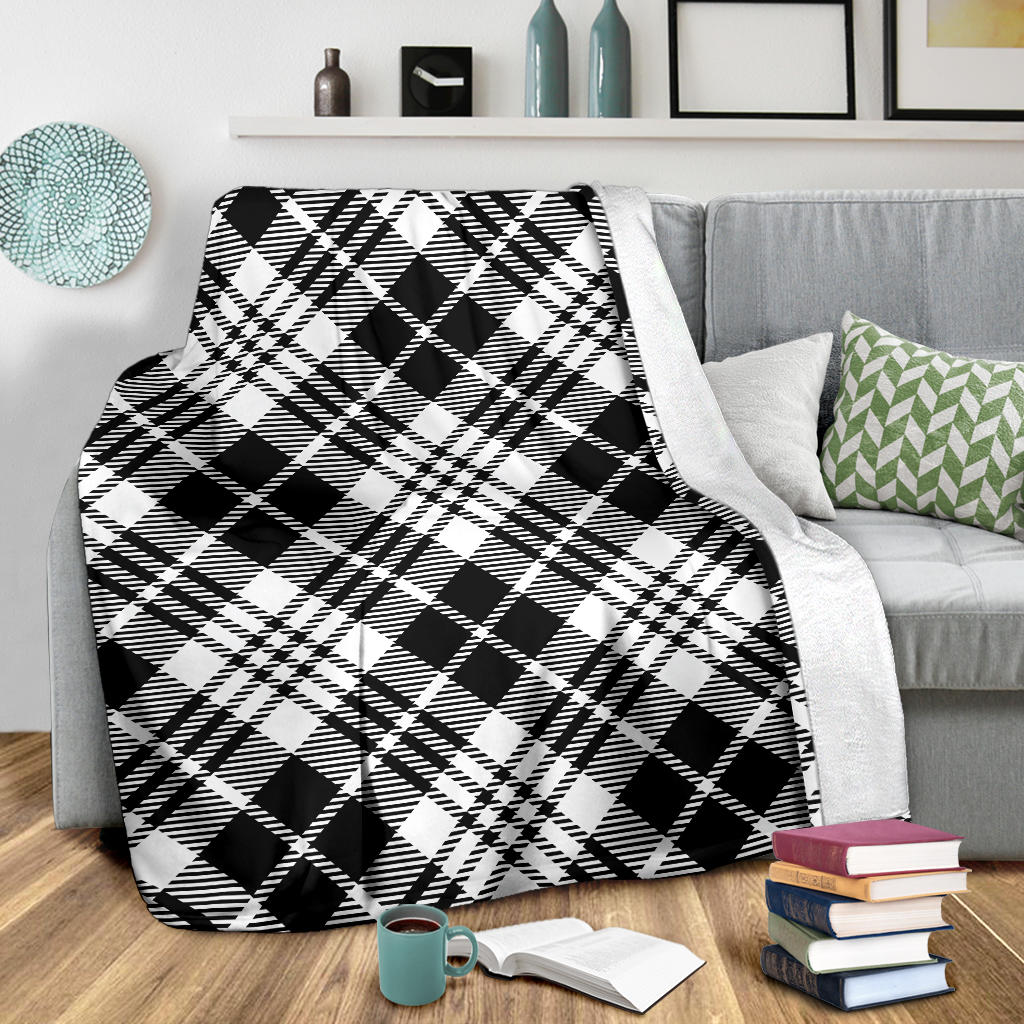 Plaid Black White Pattern Print Design A02 Premium Blanket